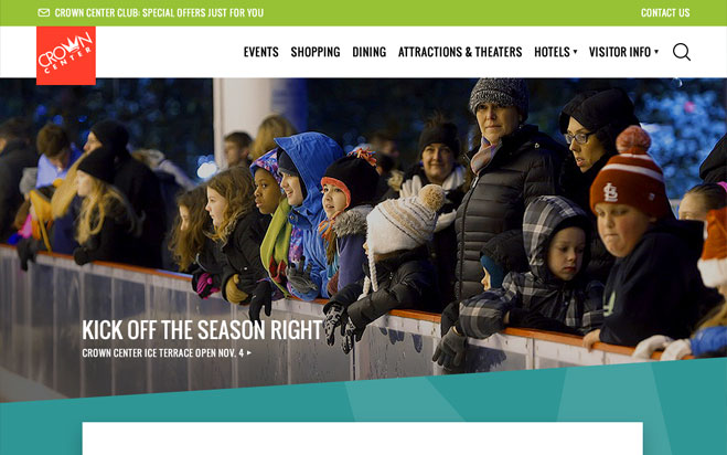 Crown Center website homepage (desktop view)