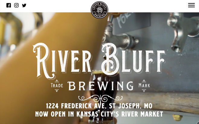 River Bluff Brewing website homepage shown on a desktop browser