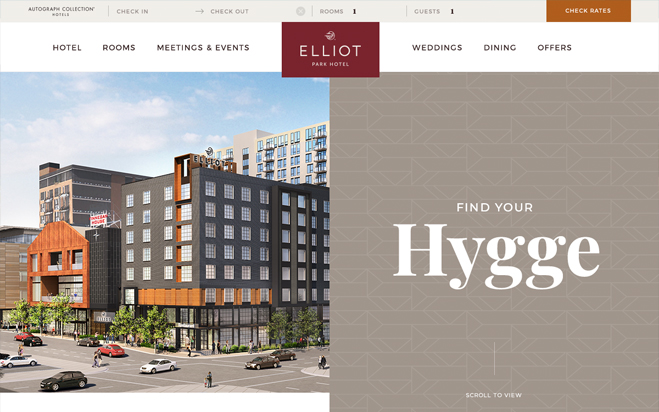 The Elliot Park Hotel website homepage (desktop view)