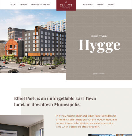 The Elliot Park Hotel website homepage (desktop view)