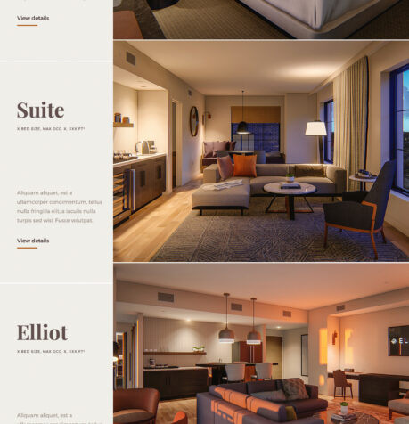 The Elliot Park Hotel website – rooms (desktop view)